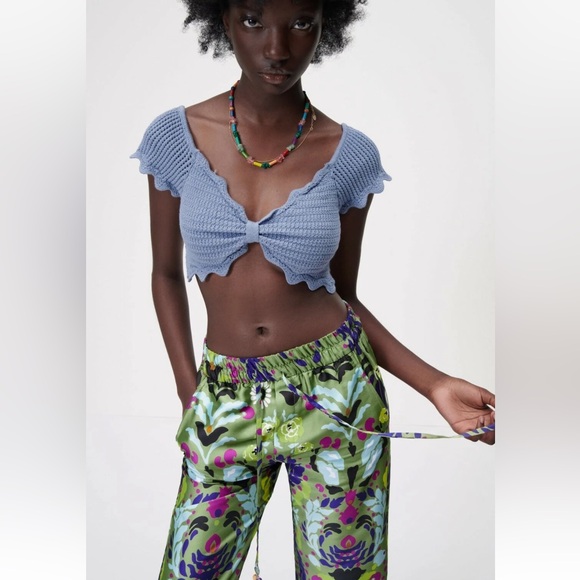 Zara Flowy Green Floral Pants Size XS NWT 194 - Picture 12 of 15